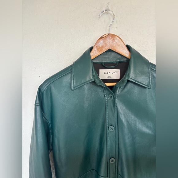 Babaton Aritzia Forest Green Pelli Faux Leather Vegan Button Down Shirt Jacket - Picture 5 of 12